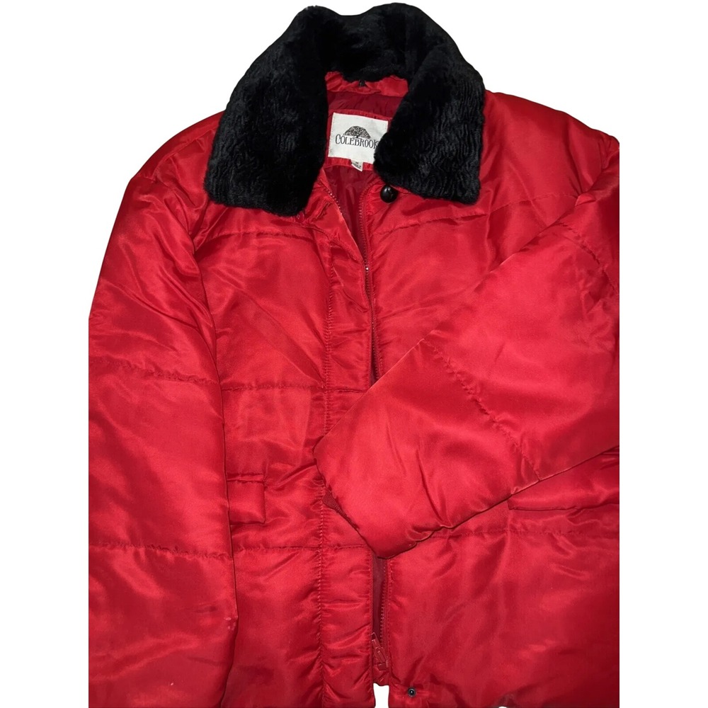 Colebrook Vintage Red Puffer Jacket Faux Fur Collar Quilted Mens Medium Korea